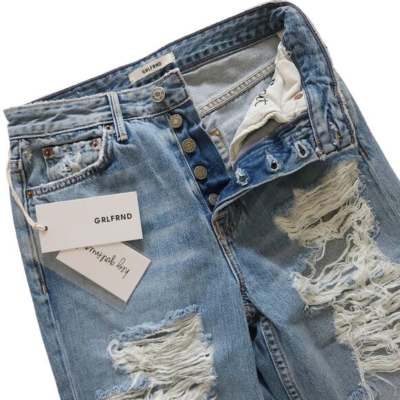 GRLFRND The Mica destroyed straight leg super high rise jeans in Fly Away 25 NEW - Picture 4 of 9